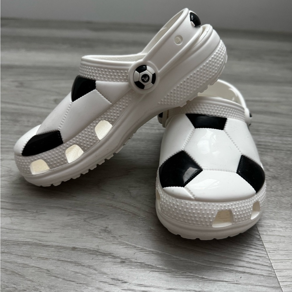 CROCS  Soccer Themed Kids Clogs - Black and White NEW